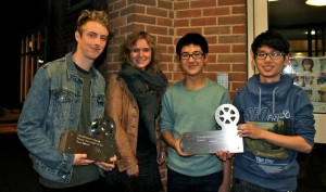 Michael Grigsby Award winners Jack Bradley, Aim Wonghirundacha and John Cheung pose with the designer of the new awards, Rebekah Tolley at the 11th annual screening