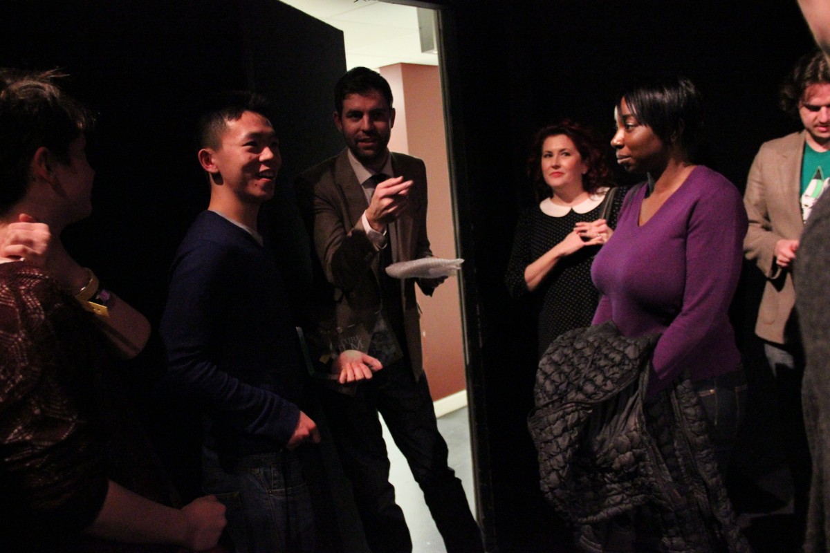 James and Charly receive their award. From left to right: Charly Clive, James Yan, Noel Goodwin (BFI Education Programmer), Charlotte Dolman (Exhibition & Distribution Manager from First Light) Destiny Ekaragha (Short Film Director), Dave Hawkins (Film Director)